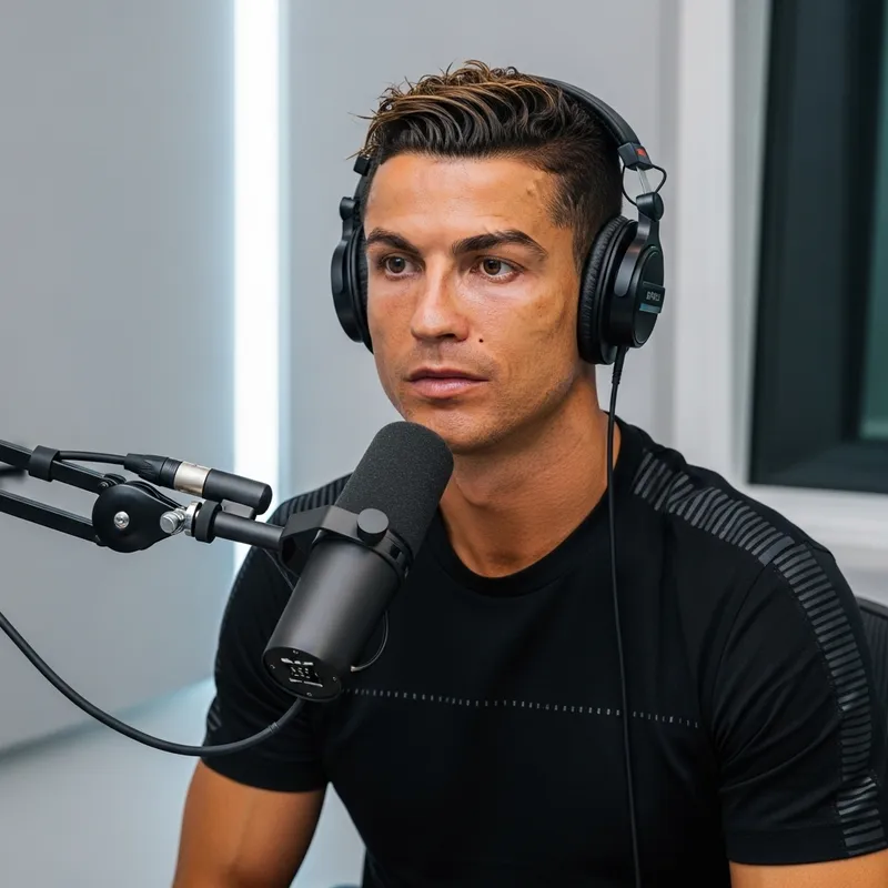 Cristiano Ronaldo in a Modern Podcast Studio