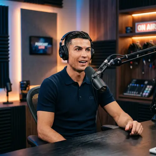 Cristiano Ronaldo in a Modern Podcast Studio
