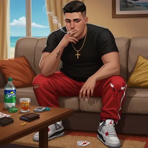 Thoughtful Young Man in a Beach Living Room