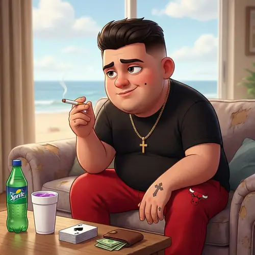 Thoughtful Young Man in a Beach Living Room