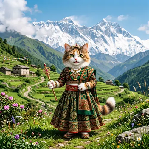 Cute Cat Princess in Nepali Guneu and Choli