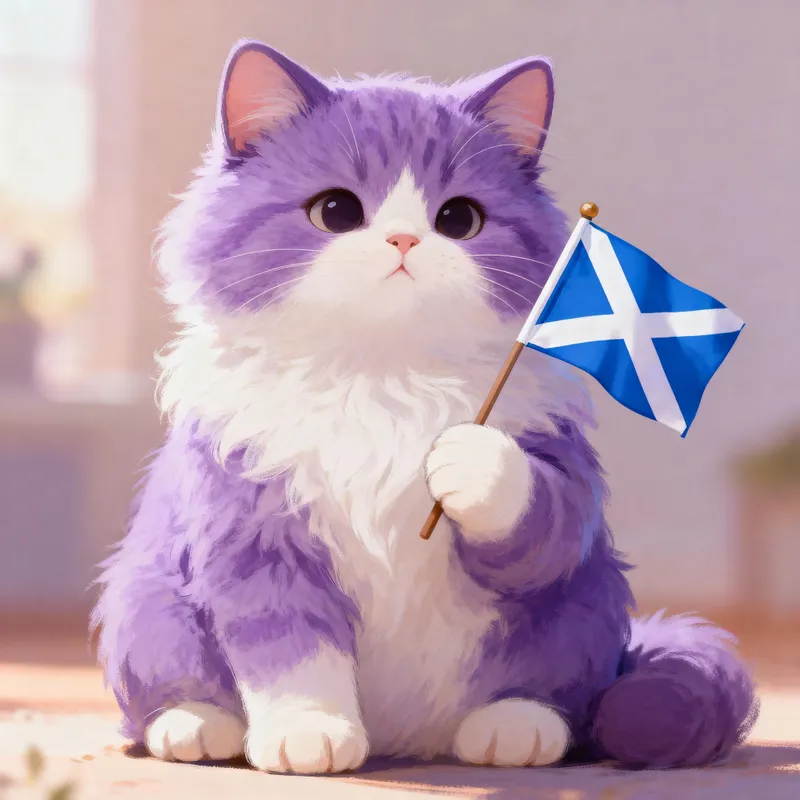 Purple and White Cat with Scotland Flag