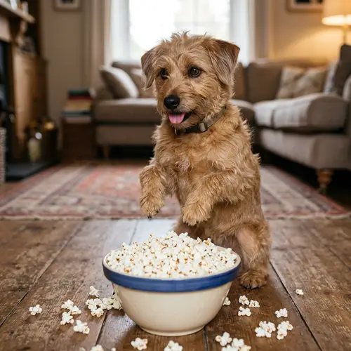Charming Dog Enjoying Popcorn: A Cute Scene