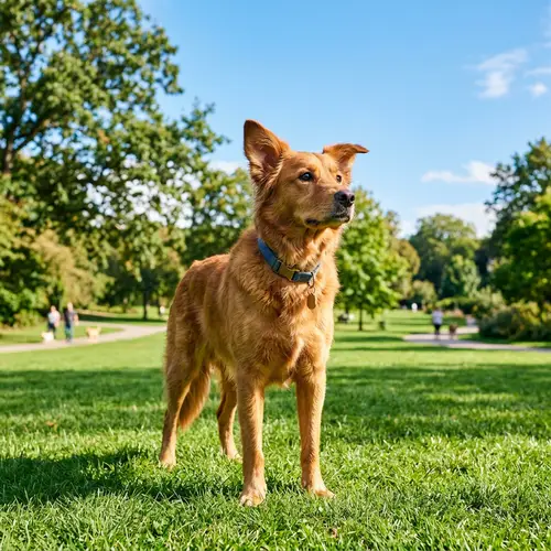 Medium-Sized Dog Enjoying Sunny Park | Nature Photography