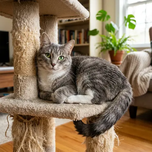 Comfortable Grey and White Domestic Cat | Best Cat Spot