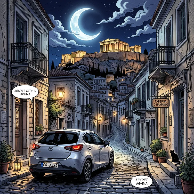 Silver Mazda2 2024 in Enigmatic Athens Night Silver Mazda2 2024 in Enigmatic Athens Night