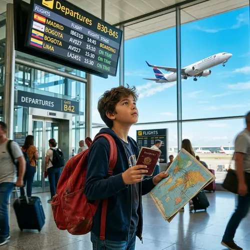 Hispanic Boy Traveling Abroad: Journey Begins