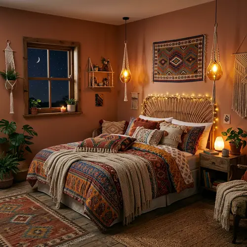 Warm Bohemian Style Bedroom with Double Bed | Tranquil Ambiance