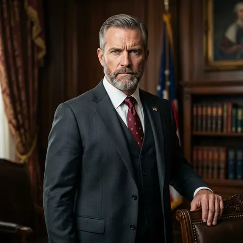 Realistic Color Portrait of Authoritative Caucasian Figure | Classical Political Style