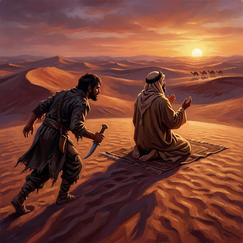 Pre-Islamic Era: Man Praying Ambushed in Desert