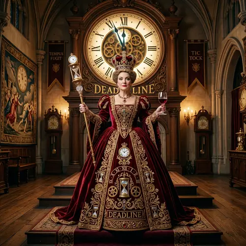 Queen of Deadlines with Wine | Deadline Humor Image