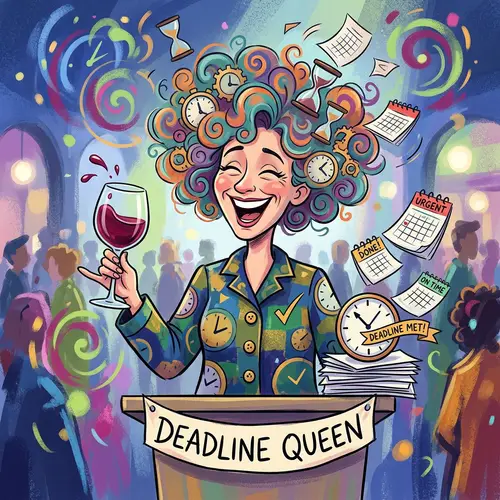 Queen of Deadlines with Wine Glass | Whimsical Illustration