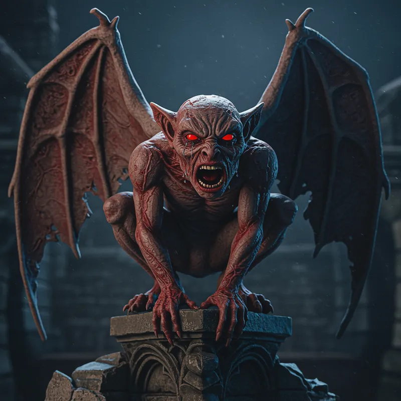 Creepy Gargoyle with Red Eyes and Tears