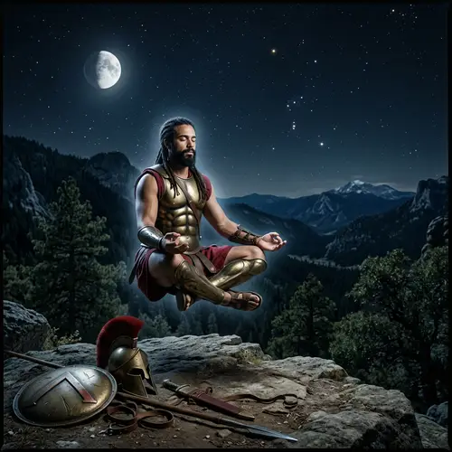 Spartan Warrior Meditating in Lotus Position