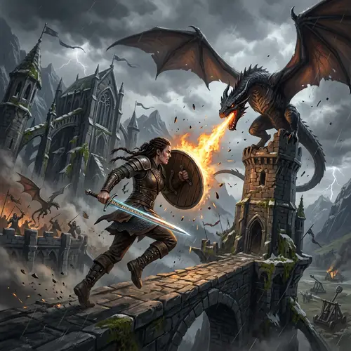 Thrilling High Fantasy Scene: Fierce Warrior in Battle