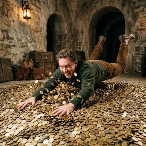 Man Diving into Gold Coins - Discover a Wealth of Possibilities