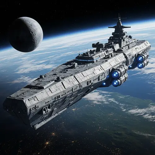 Massive Sci-Fi Warship Orbiting an Earth-Like Planet
