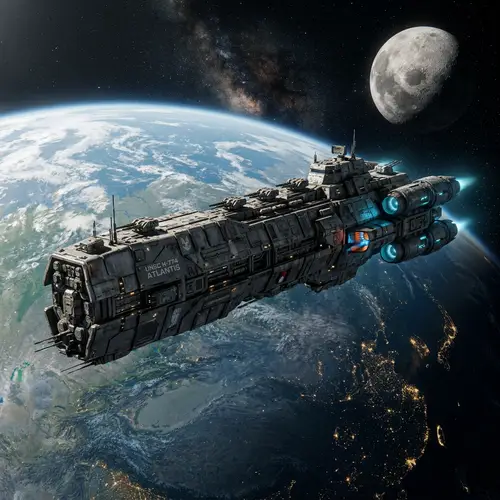 Massive Sci-Fi Warship Orbiting an Earth-Like Planet