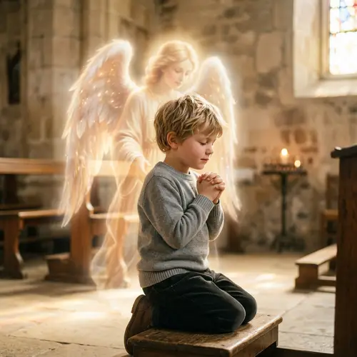 Child Praying to Angel: A Moment of Faith