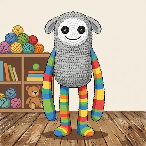 Cute Crocheted Gray Monster with Colorful Limbs