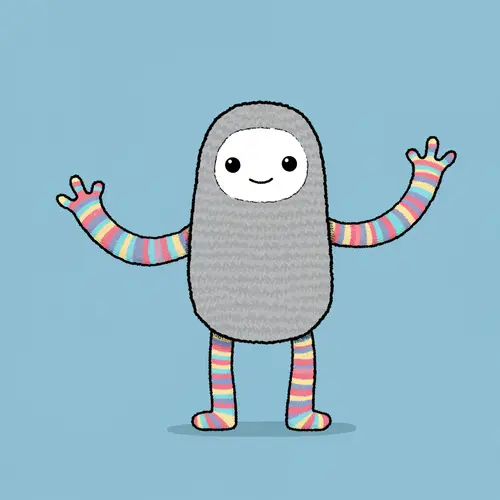 Cute Crocheted Gray Monster with Colorful Limbs