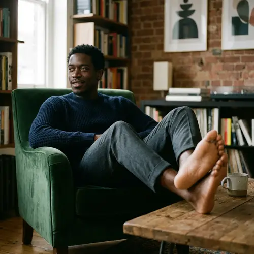 Damson Idris Barefoot on Table - Stunning Capture