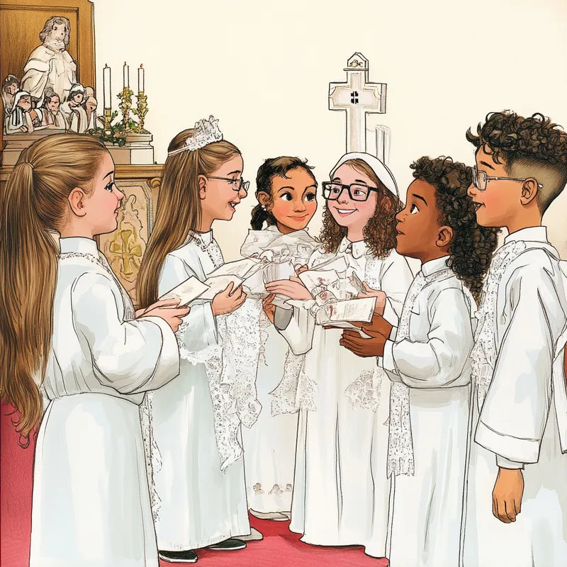 Cartoon of Children Receiving Holy Communion