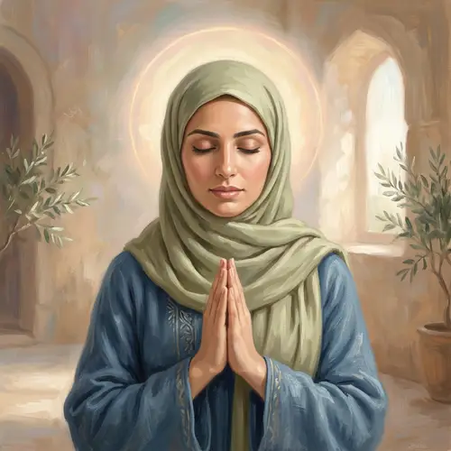 Serene Middle-Eastern Woman in Prayer - Religious Art Painting