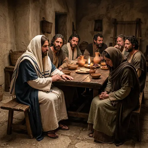 Jesus Comforts a Sad Woman in Biblical Scene