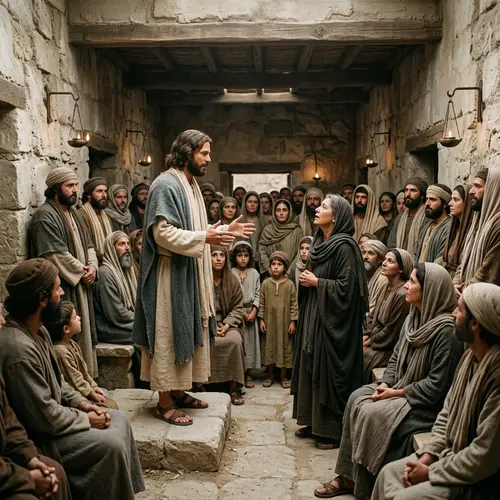 Jesus Preaching to the Crowd in Ancient Israel