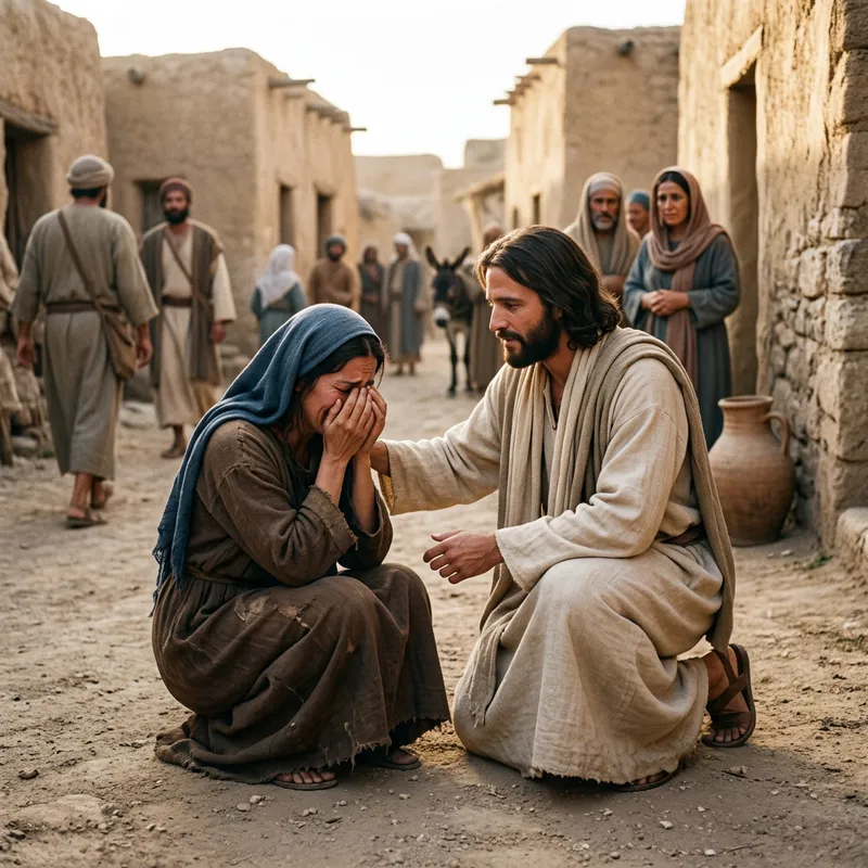Jesus Comforts Weeping Mother in Biblical Times