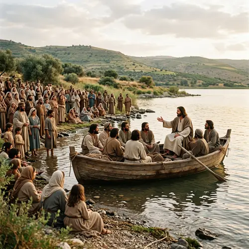 Jesus Teaches Disciples on Galilee Boat