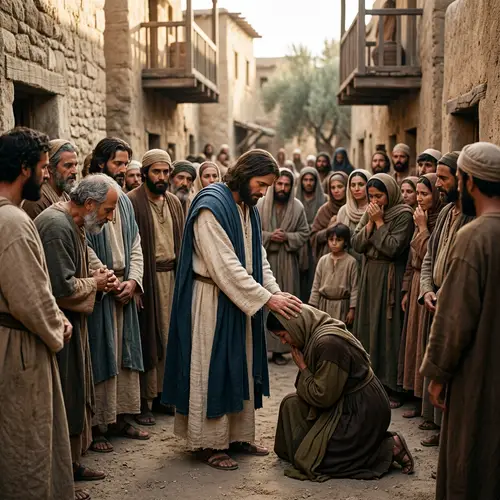 Jesus Heals a Woman - Biblical Scene