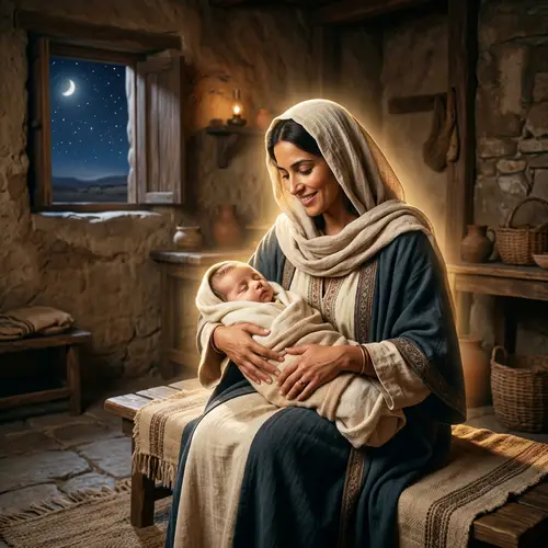 Serene Holy Mother and Baby in Ancient Middle-Eastern Setting