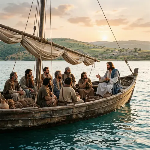 Jesus Teaches Disciples on Boat