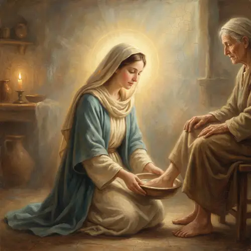 Serene Religious Figure in Traditional Painting Style