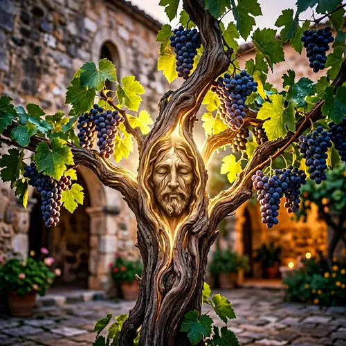 Ethereal Grapevine Art with Christ's Face