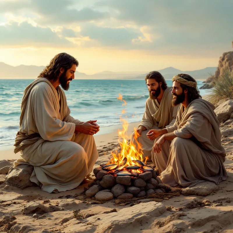 Jesus by the Shore with Disciples - Biblical Scene Jesus by the Shore with Disciples - Biblical Scene
