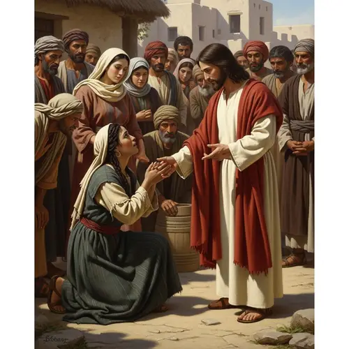 Jesus Heals a Woman - Biblical Scene