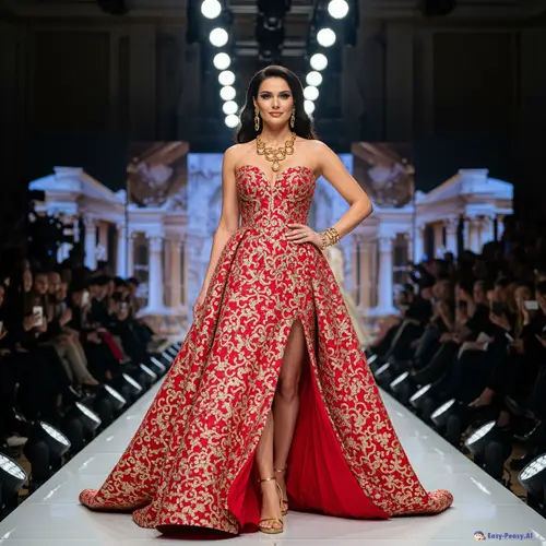 Luxury Red Evening Dress Fashion Show Model