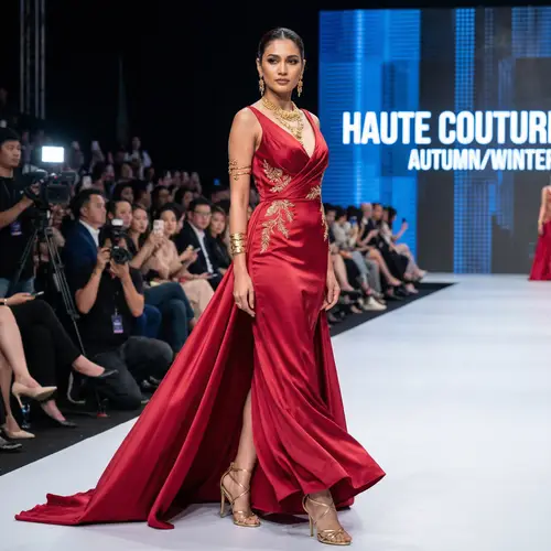 Luxury Red Evening Dress Fashion Show Model