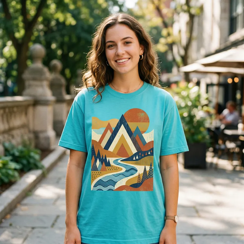 Vibrant Turquoise Trendy T-Shirt | Abstract Landscape Graphic Vibrant Turquoise Trendy T-Shirt | Abstract Landscape Graphic