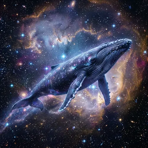 Majestic Humpback Whale Swimming in Cosmic Space