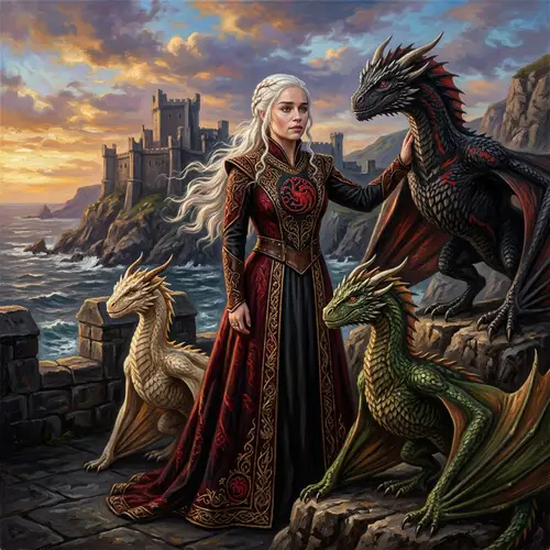 Daenerys Targaryen - Dragon Mother and Three Majestic Dragons