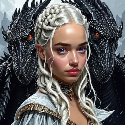 Daenerys Targaryen - Dragon Mother and Three Majestic Dragons