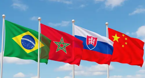 National Flags of Brazil, Morocco, Slovakia, and China