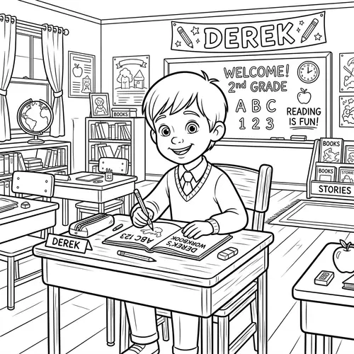 Disney Coloring Page of Derek in Classroom