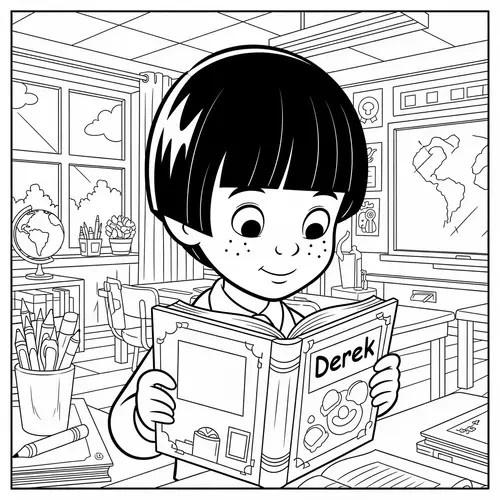 Disney Coloring Page of Derek in Classroom