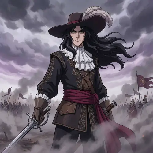 Anime-Style 17th Century English Warrior on Battlefield