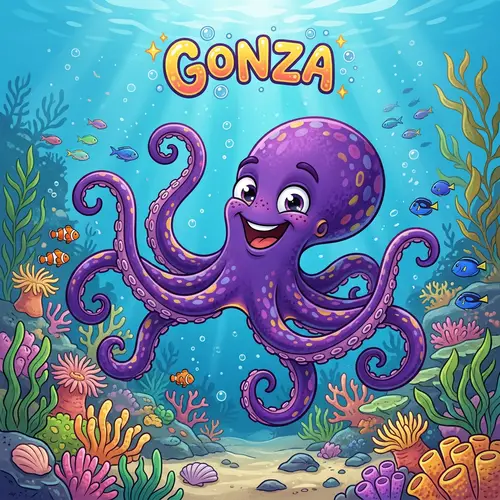 Cheerful Cartoon Octopus 'Gonza' - Vibrant and Playful Image